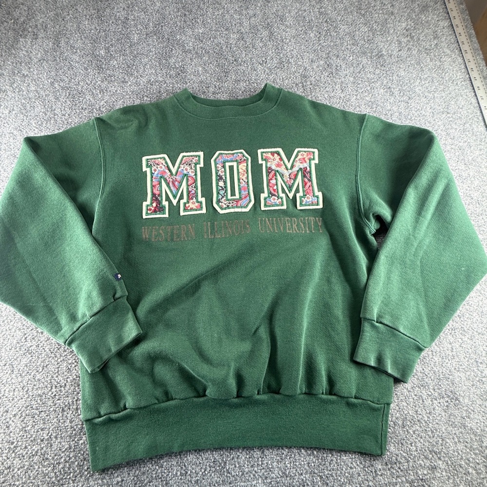 Vintage Jansport Western Illinois University Mom Sweatshirt Green Floral Large